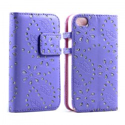 iPhone 4S 4 Diamond Flip Leather Wallet Case (Purple)